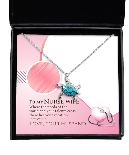 To My Talented Nurse Wife, Opal Turtle Necklace Gift For Her, Nurse Wife Jewelry From Husband, Gift For Nurse Wife