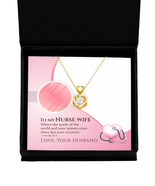 To My Talented Nurse Wife, Heart Knot Gold Necklace Gift For Her, Nurse Wife Jewelry From Husband, Gift For Nurse Wife