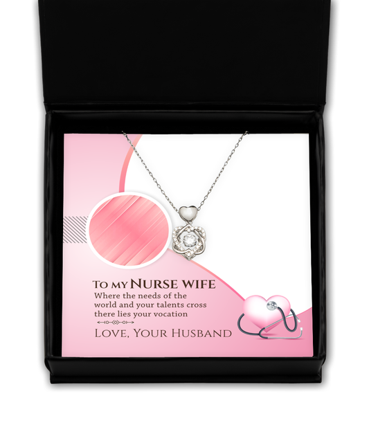 To My Talented Nurse Wife, Heart Knot Silver Necklace Gift For Her, Nurse Wife Jewelry From Husband, Gift For Nurse Wife