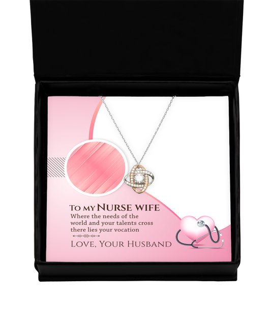 To My Talented Nurse Wife, Love Knot Rose Gold Necklace Gift For Her, Nurse Wife Jewelry From Husband, Gift For Nurse Wife