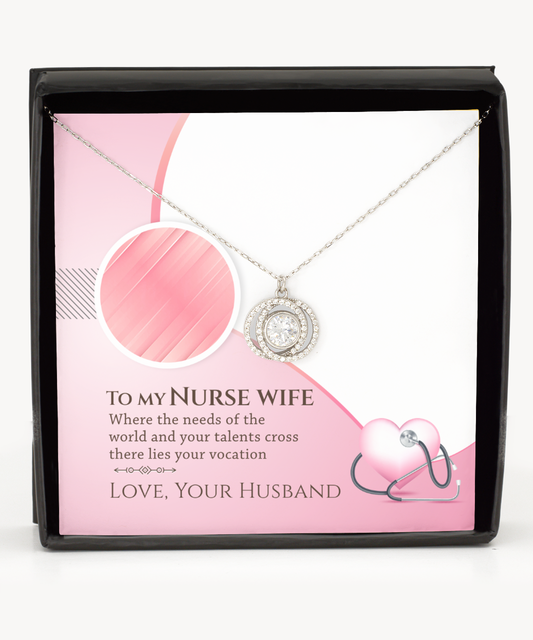 To My Talented Nurse Wife, Double Crystal Circle Necklace Gift For Her, Nurse Wife Jewelry From Husband, Gift For Nurse Wife