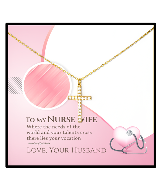 To My Talented Nurse Wife, Crystal Gold Cross Necklace Gift For Her, Nurse Wife Jewelry From Husband, Gift For Nurse Wife