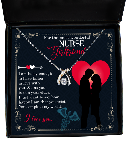 To My Nurse Girlfriend Wishbone Dancing Necklace, Birthday Gift To Nurse Girlfriend, Gift For Nurse Girlfriend From Boyfriend