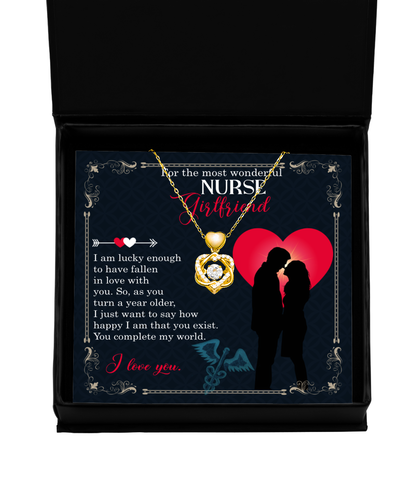 To My Nurse Girlfriend Heart Knot Gold Necklace, Birthday Gift To Nurse Girlfriend, Gift For Nurse Girlfriend From Boyfriend