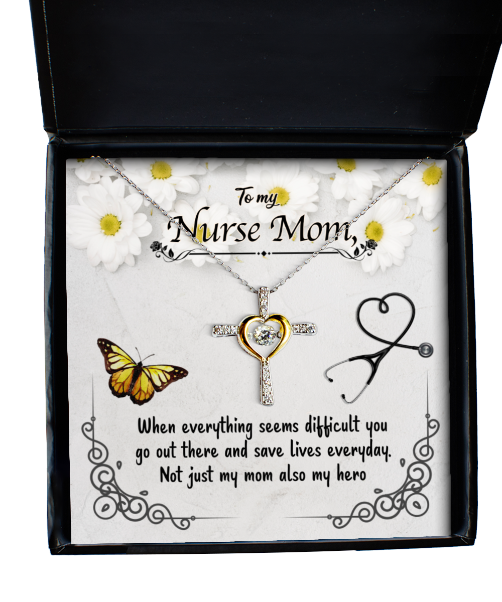 Nurse Mom Cross Dancing Necklace, To My Nurse Mom, Nurse Mom Jewelry, For Nurse Mom From Daughter, Mother's Day Nurse Mom Gifts