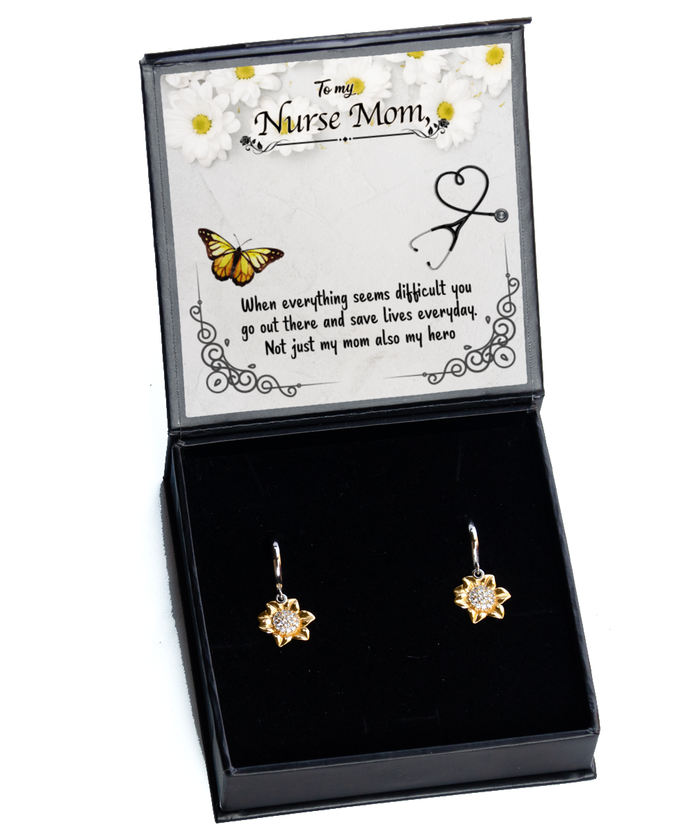 Nurse Mom Sunflower Earrings, To My Nurse Mom, Nurse Mom Jewelry, For Nurse Mom From Daughter, Mother's Day Nurse Mom Gifts