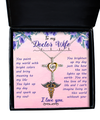 To My Doctor Wife, Cross Dancing Necklace For Her, Christmas Gift For Doctor Wife, Doctor Wife Jewelry, Birthday For Doctor Wife