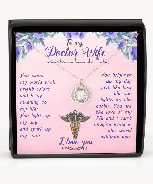 To My Doctor Wife, Double Crystal Circle Necklace For Her, Christmas Gift For Doctor Wife, Doctor Wife Jewelry, Birthday For Doctor Wife