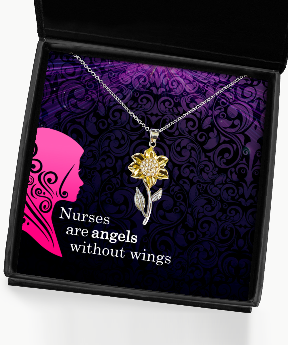 Nurses Thank You Gift, Sunflower Pendant Necklace For Nurses, Nurses Are Angel Gift, Appreciation Gift To Nurses, Nurses Bday Gift