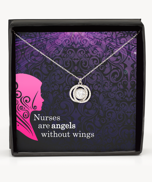 Nurses Thank You Gift, Double Crystal Circle Necklace For Nurses, Nurses Are Angel Gift, Appreciation Gift To Nurses, Nurses Bday Gift