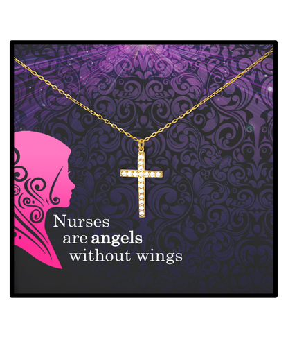 Nurses Thank You Gift, Crystal Gold Cross Necklace For Nurses, Nurses Are Angel Gift, Appreciation Gift To Nurses, Nurses Bday Gift