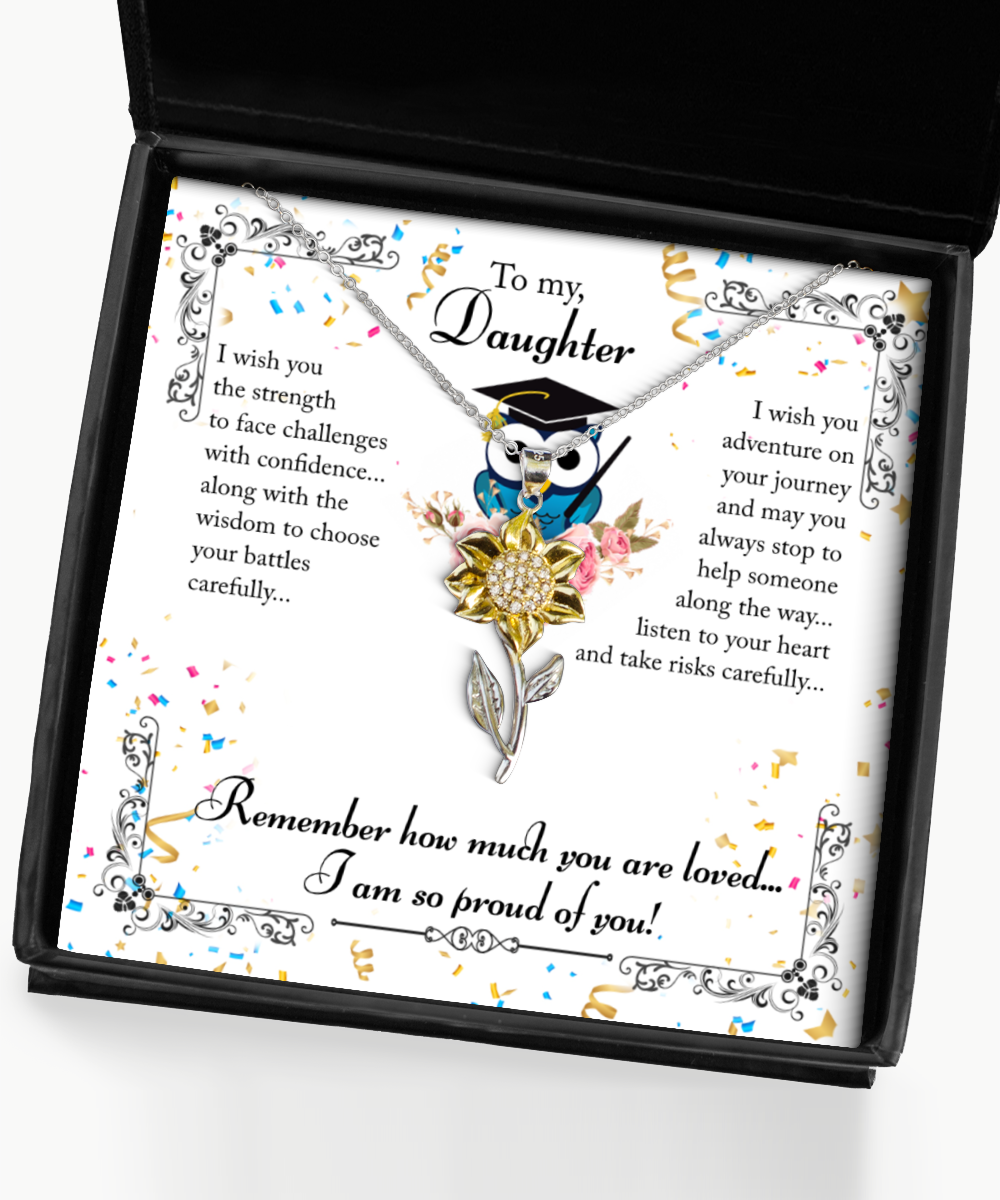 Daughter Sunflower Pendant Necklace Graduation Gift, Gift Message Card For Daughter, Gift For Daughter, Graduation Gift To My Daughter
