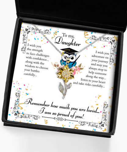 Daughter Sunflower Pendant Necklace Graduation Gift, Gift Message Card For Daughter, Gift For Daughter, Graduation Gift To My Daughter