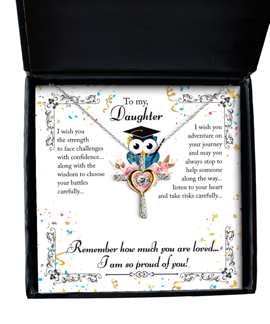 Daughter Cross Dancing Necklace Graduation Gift, Gift Message Card For Daughter, Gift For Daughter, Graduation Gift To My Daughter