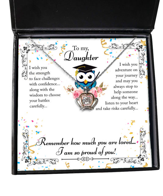 Daughter Crown Pendant Necklace Graduation Gift, Gift Message Card For Daughter, Gift For Daughter, Graduation Gift To My Daughter