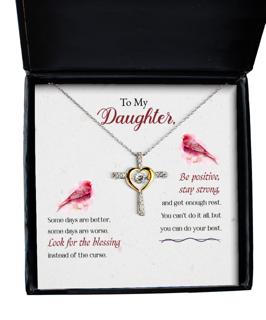 To My Strong Daughter, Cross Dancing Necklace For Daughter, Best Gift To My Daughter, Jewelry Message Card For Daughter