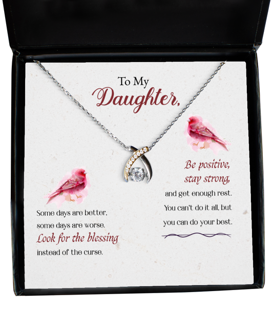 To My Strong Daughter, Wishbone Dancing Necklace For Daughter, Best Gift To My Daughter, Jewelry Message Card For Daughter