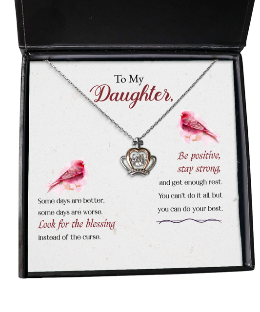 To My Strong Daughter, Crown Pendant Necklace For Daughter, Best Gift To My Daughter, Jewelry Message Card For Daughter