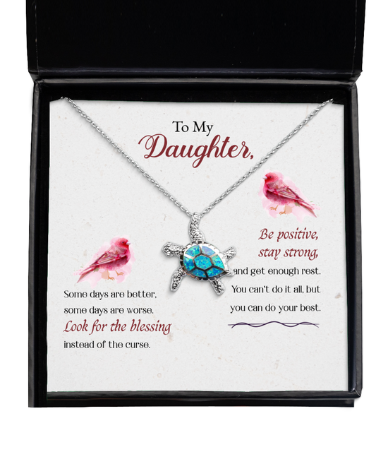 To My Strong Daughter, Opal Turtle Necklace For Daughter, Best Gift To My Daughter, Jewelry Message Card For Daughter