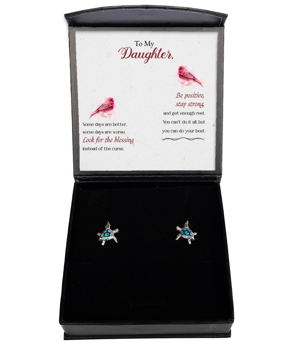 To My Strong Daughter, Opal Turtle Earrings For Daughter, Best Gift To My Daughter, Jewelry Message Card For Daughter