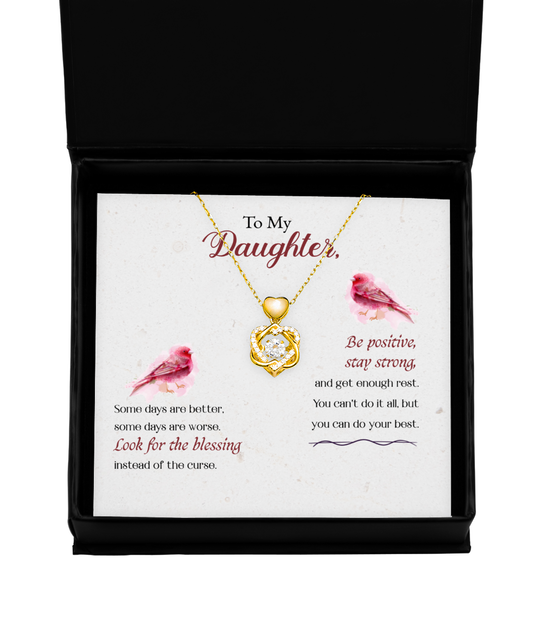 To My Strong Daughter, Heart Knot Gold Necklace For Daughter, Best Gift To My Daughter, Jewelry Message Card For Daughter