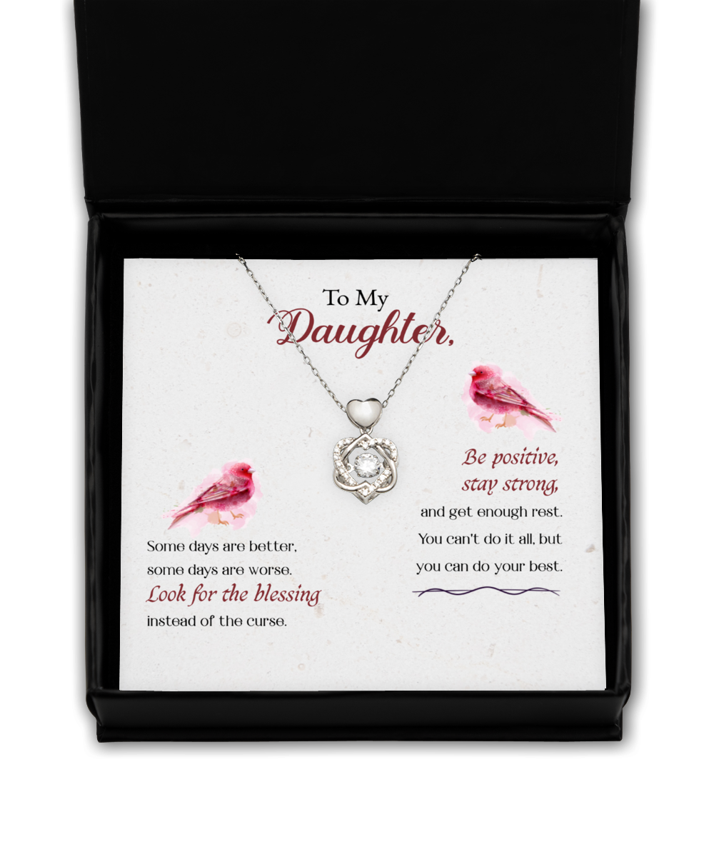 To My Strong Daughter, Heart Knot Silver Necklace For Daughter, Best Gift To My Daughter, Jewelry Message Card For Daughter