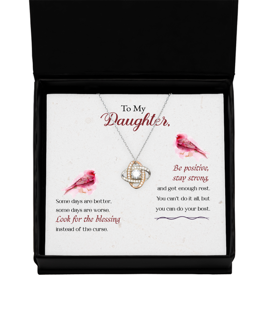 To My Strong Daughter, Love Knot Rose Gold Necklace For Daughter, Best Gift To My Daughter, Jewelry Message Card For Daughter