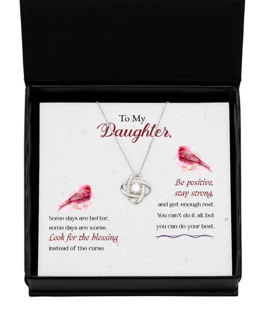 To My Strong Daughter, Love Knot Silver Necklace For Daughter, Best Gift To My Daughter, Jewelry Message Card For Daughter