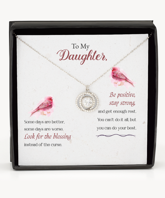 To My Strong Daughter, Double Crystal Circle Necklace For Daughter, Best Gift To My Daughter, Jewelry Message Card For Daughter