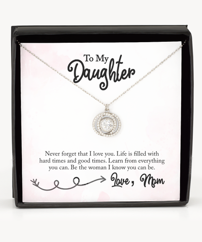 Inspirational Gift To My Daughter From Mom, Double Crystal Circle Necklace For Daughter, Mom To Daughter Love Gift, Jewelry For Daughter