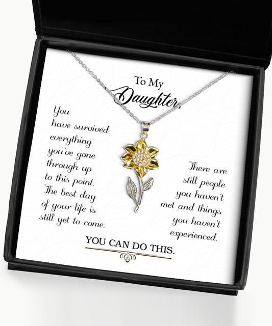 Sunflower Pendant Necklace To Daughter, Encouragement Gift For Daughter, Daughter Necklace Gift, Message Gift Card To My Daughter