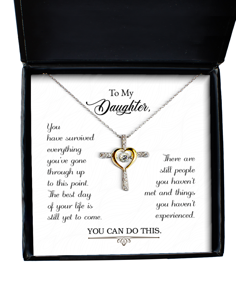 Cross Dancing Necklace To Daughter, Encouragement Gift For Daughter, Daughter Necklace Gift, Message Gift Card To My Daughter