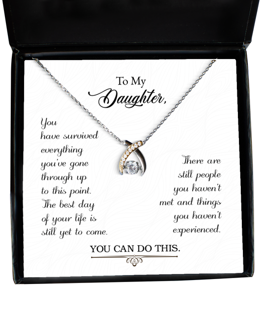 Wishbone Dancing Necklace To Daughter, Encouragement Gift For Daughter, Daughter Necklace Gift, Message Gift Card To My Daughter