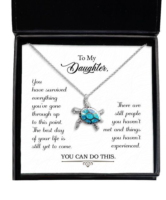 Opal Turtle Necklace To Daughter, Encouragement Gift For Daughter, Daughter Necklace Gift, Message Gift Card To My Daughter