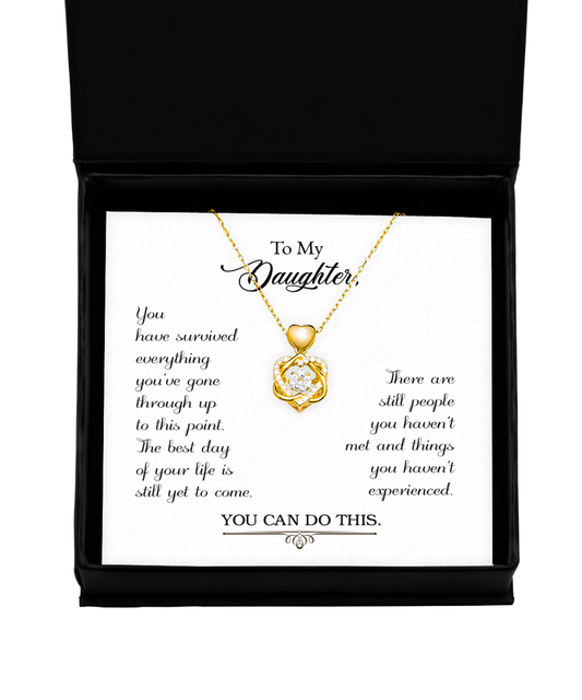 Heart Knot Gold Necklace To Daughter, Encouragement Gift For Daughter, Daughter Necklace Gift, Message Gift Card To My Daughter