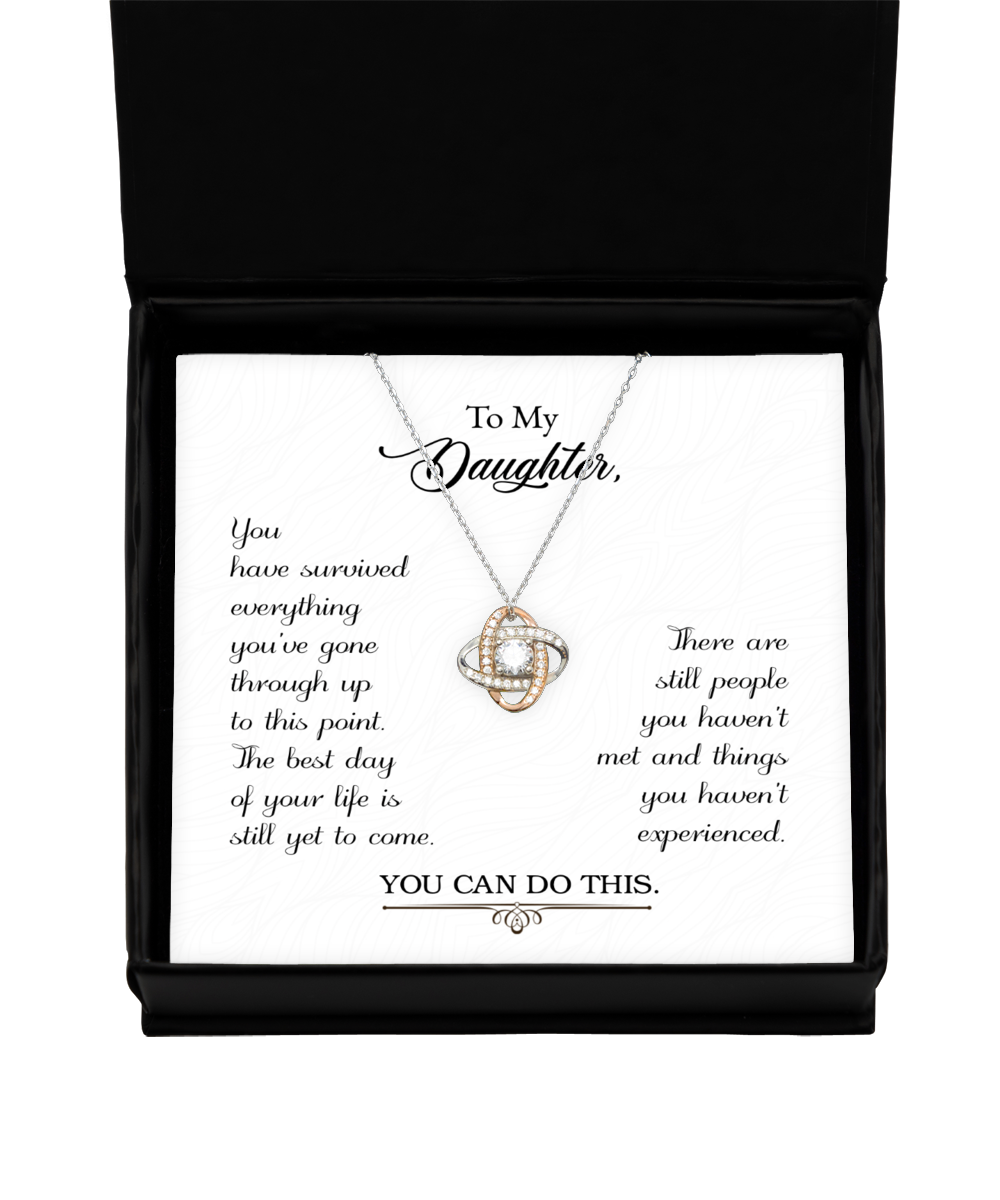 Love Knot Rose Gold Necklace To Daughter, Encouragement Gift For Daughter, Daughter Necklace Gift, Message Gift Card To My Daughter