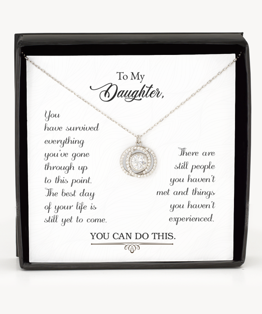 Double Crystal Circle Necklace To Daughter, Encouragement Gift For Daughter, Daughter Necklace Gift, Message Gift Card To My Daughter