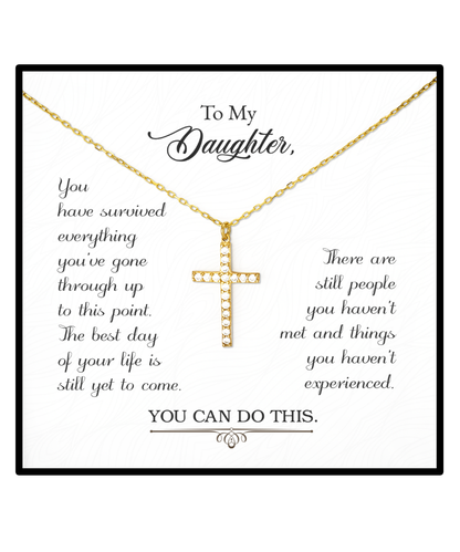 Crystal Gold Cross Necklace To Daughter, Encouragement Gift For Daughter, Daughter Necklace Gift, Message Gift Card To My Daughter