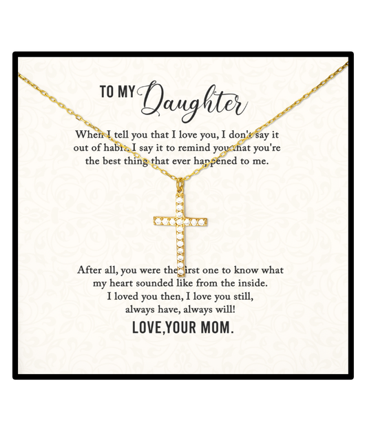 To My Daughter Crystal Gold Cross Necklace, Daughter Gift From Mom, Mom to Daughter Jewelry Gift, Birthday Gift For Daughter