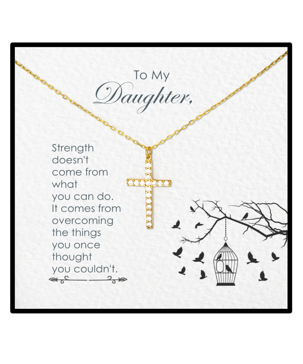 Jewelry Gift For Daughter, Daughter Crystal Gold Cross Necklace, To My Daughter, Gift To Daughter, Daughter Encouragement Gift