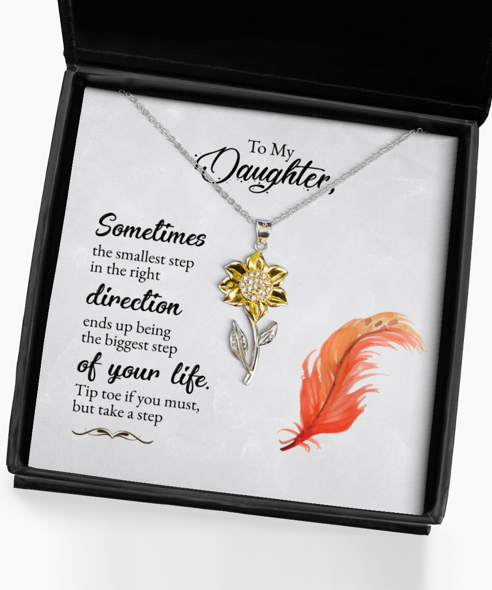 Gift For Daughter, Daughter Sunflower Pendant Necklace, Daughter Jewelry, Sentimental Gift To My Daughter, Daughter Strength Necklace