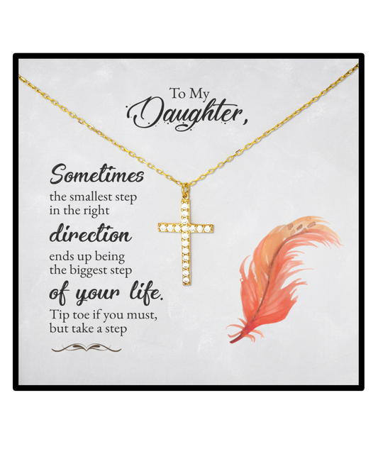 Gift For Daughter, Daughter Crystal Gold Cross Necklace, Daughter Jewelry, Sentimental Gift To My Daughter, Daughter Strength Necklace