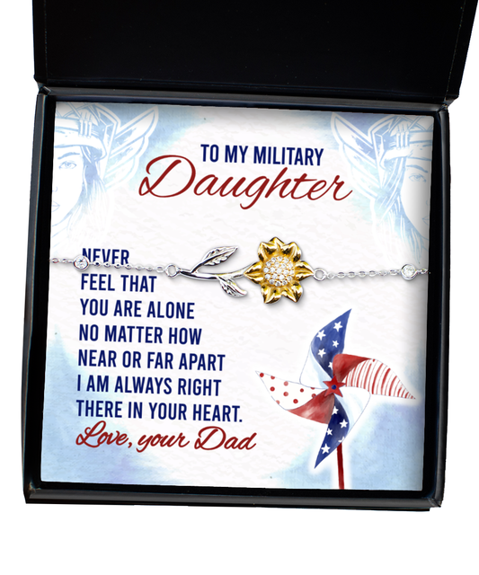 To My Military Daughter Sunflower Bracelet, Military Daughter Gift From Dad, Dad To Military Daughter Jewelry Gift