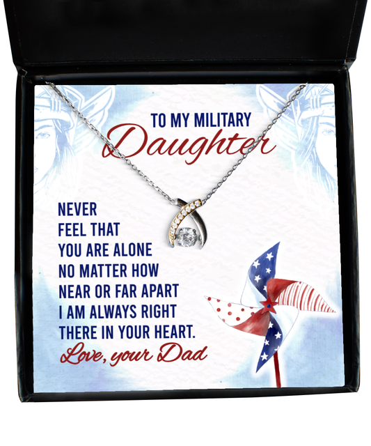 To My Military Daughter Wishbone Dancing Necklace, Military Daughter Gift From Dad, Dad To Military Daughter Jewelry Gift