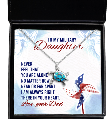 To My Military Daughter Opal Turtle Necklace, Military Daughter Gift From Dad, Dad To Military Daughter Jewelry Gift