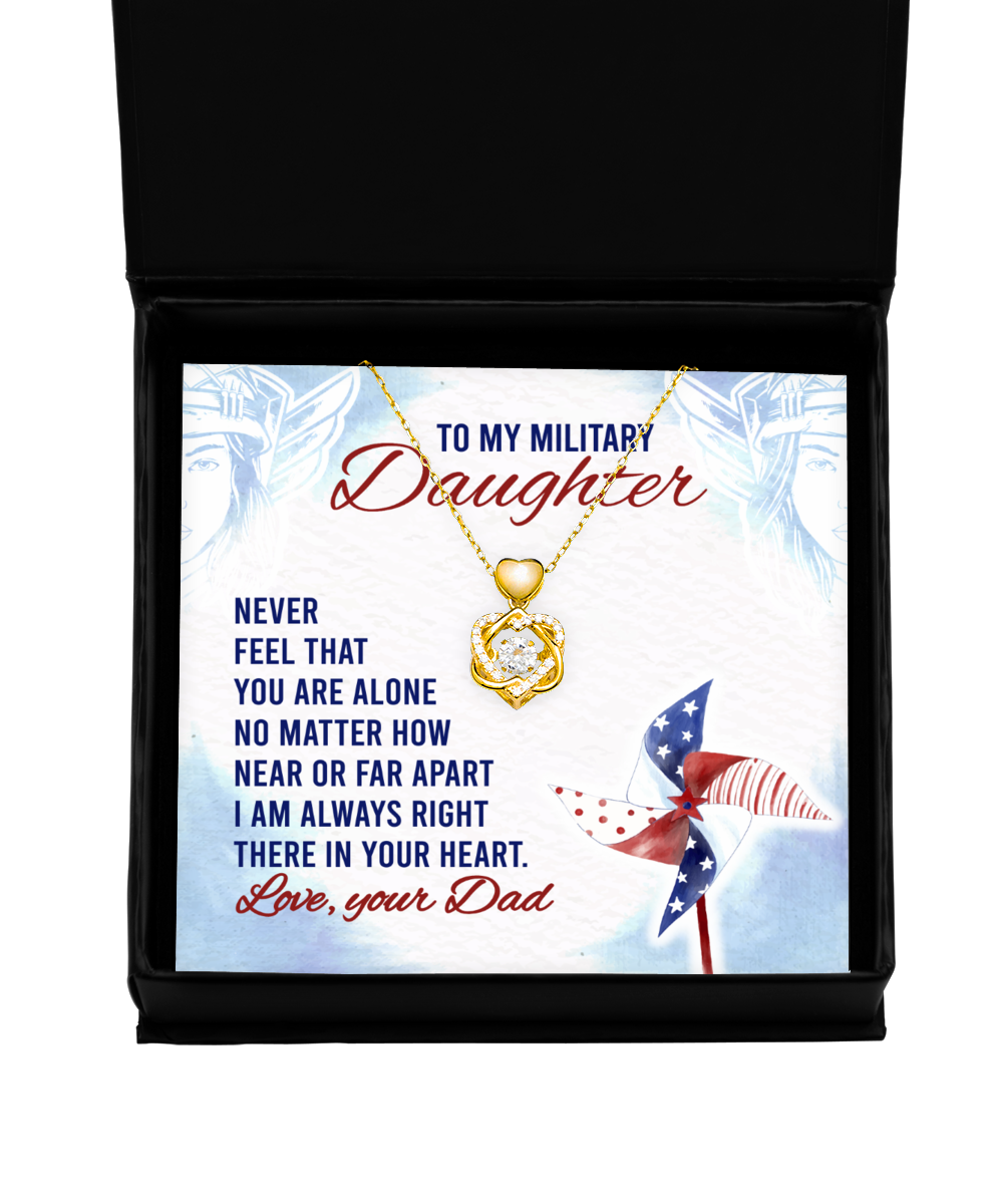 To My Military Daughter Heart Knot Gold Necklace, Military Daughter Gift From Dad, Dad To Military Daughter Jewelry Gift