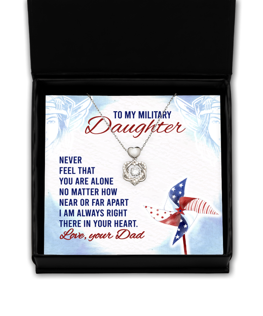 To My Military Daughter Heart Knot Silver Necklace, Military Daughter Gift From Dad, Dad To Military Daughter Jewelry Gift