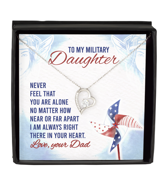 To My Military Daughter Solitaire Crystal Necklace, Military Daughter Gift From Dad, Dad To Military Daughter Jewelry Gift