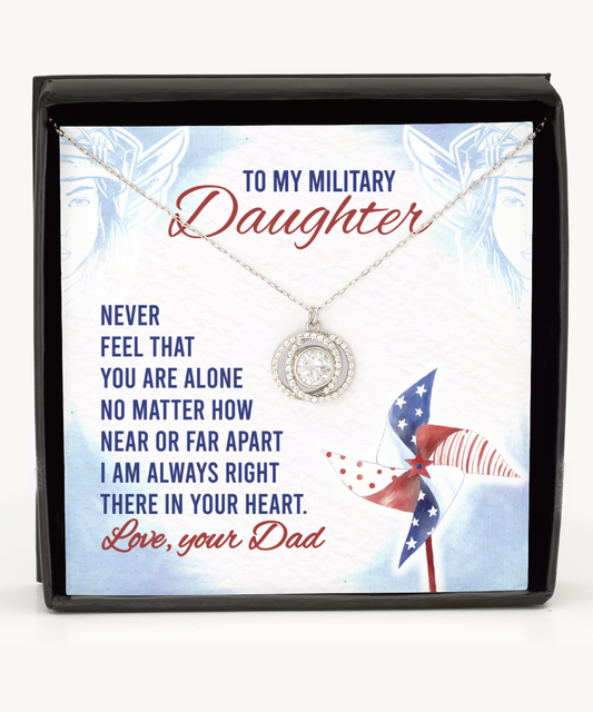 To My Military Daughter Double Crystal Circle Necklace, Military Daughter Gift From Dad, Dad To Military Daughter Jewelry Gift