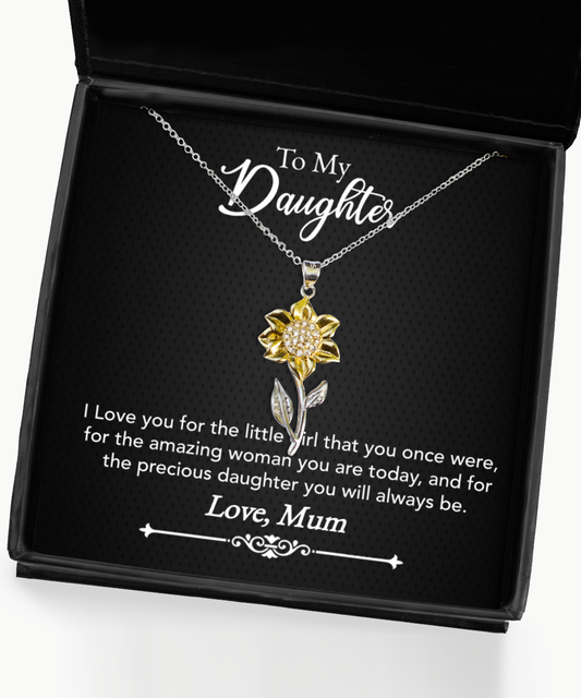 Mum Jewelry Gift To Daughter, Sunflower Pendant Necklace For Daughter, Mum To Daughter, Mum Daughter Gift, Loving Daughter From Mum